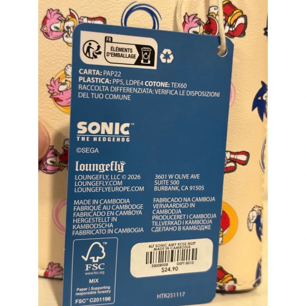 Loungefly Sonic the Hedgehog Amy Rose Wallet Cream Blue Zip Around NEW w/ tag